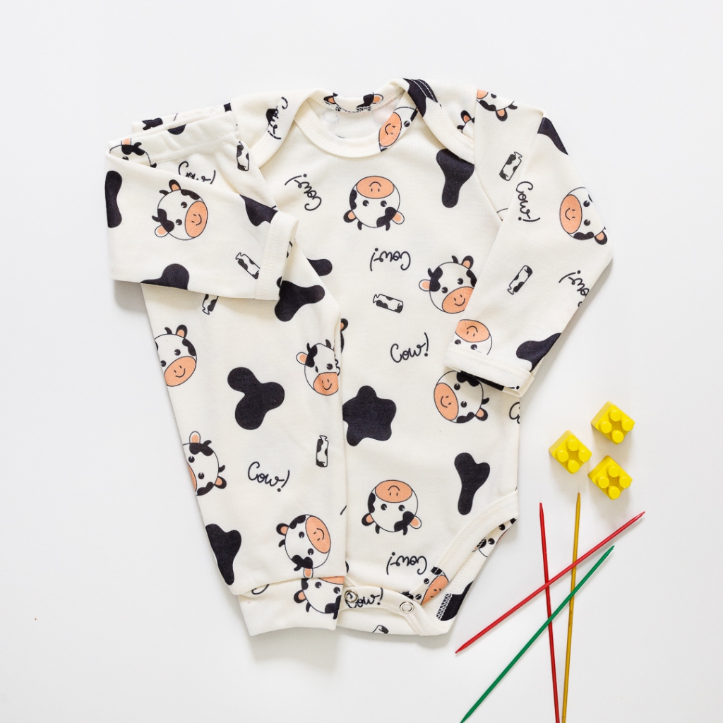 Conjunto Bebê Suedine Antialérgico Pagão Body e Calça Longo Vaquinha Branco