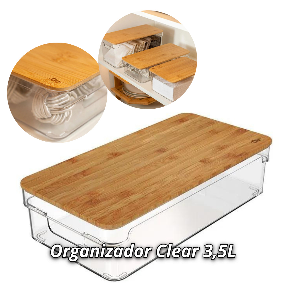 Organizador De Armário Cozinha Banheiro Clear Tampa De Bambu 3,5l Ou Acessório Decoração de Casa - Home & Living