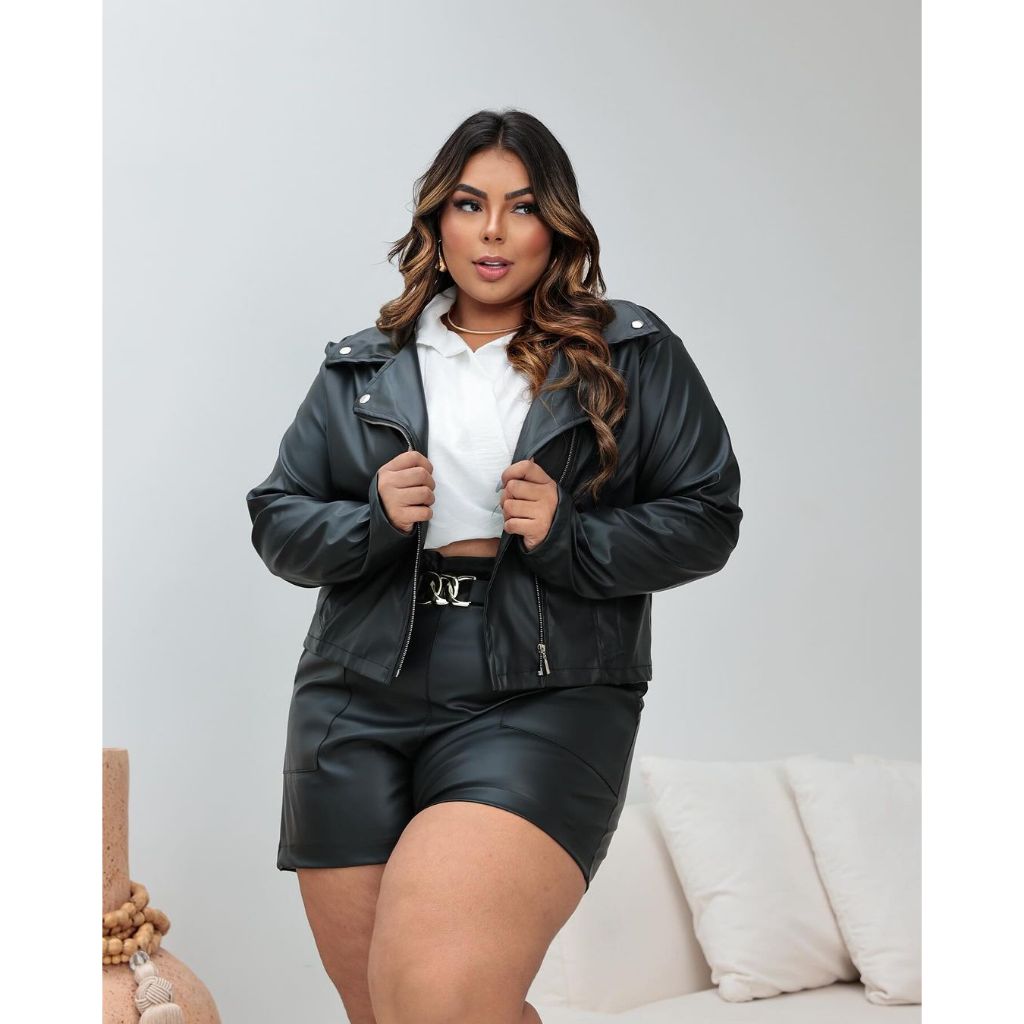 Jaqueta Couro Fake Plus Size G1 G2 G3 Estilosa Casaco Feminino