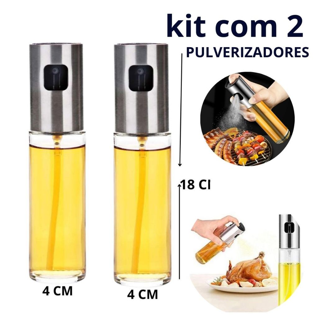 Kit Com 2 Pulverizadores Culinário Azeite Vinagre Spray Borrifador Cozinha Vidro 100ml