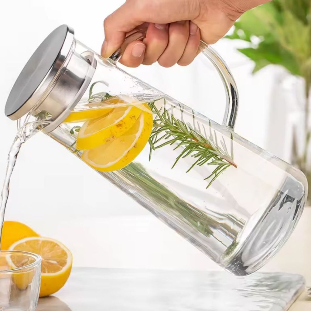 Jarra de Vidro 1,7L Borossilicato Transparente com Tampa Inox