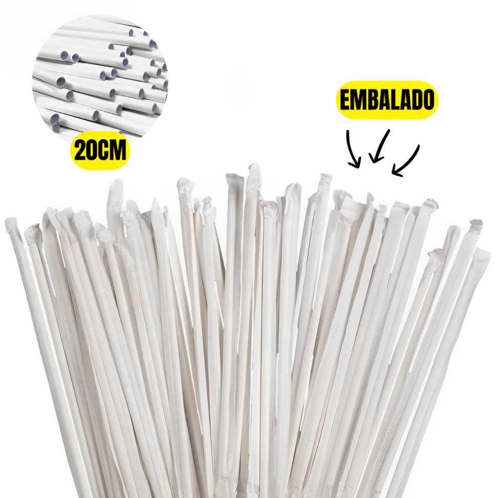 100 Unidades Canudo De Papel Biodegradável Embalado Branco 100 Unidades Canudo De Papel Biodegradável Embalado Branco
