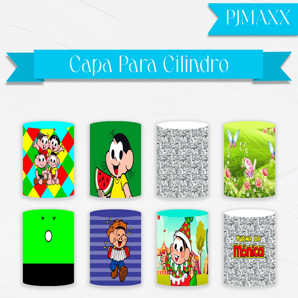 Capa Para Cilindros Tema Turma da Monica Cebolinha Magali Decoração Elegante Festa Malha Sublimada