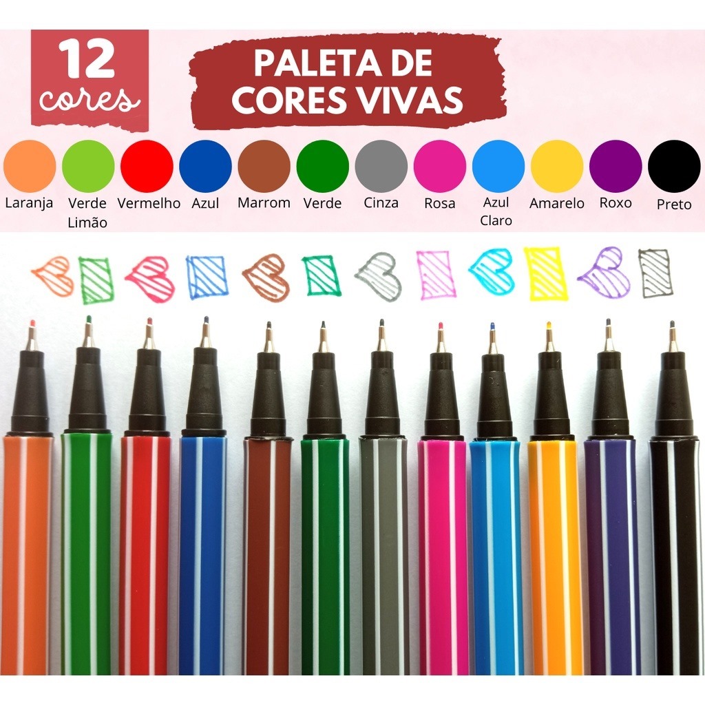 Kit  canetas com 12/24 cores Fine Line Coloridas Ponta Fina 0.4 mm Fineliner em Oferta na Shopee
