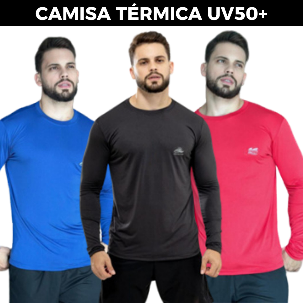 Camisa Térmica Masculina Manga Longa Proteção UV50+ Segunda Pele Unissex Camiseta UV
