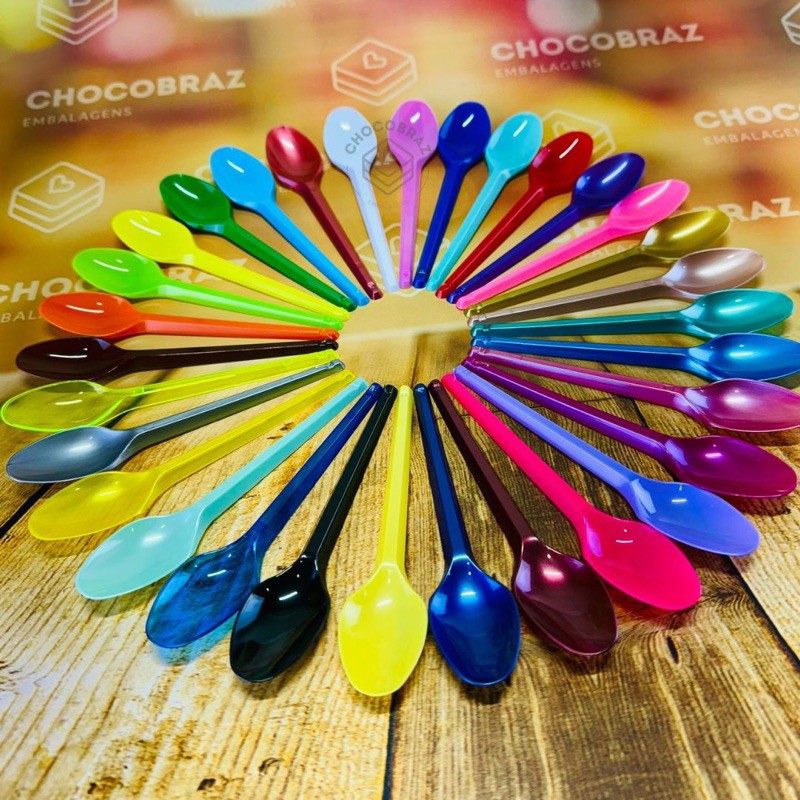 100~400 Colher Pe Sobremesa Decoração Bolo 12,5 CM BELLO CORLORIDA  PEROLADAS  CANDY NEON - Home & Living