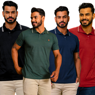 Kit 4 Camisetas Masculinas Algodão Camisa Polo Masculina Casual Uniforme Formal Qualidade Moderno em Oferta na Shopee