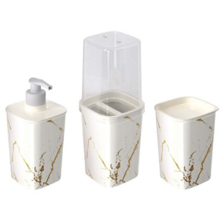 Kit Pia de Banheiro 3 Peças Dispenser Sabonete Líquido Porta Escova de Dente Porta Algodão Cotonete em Oferta na Shopee