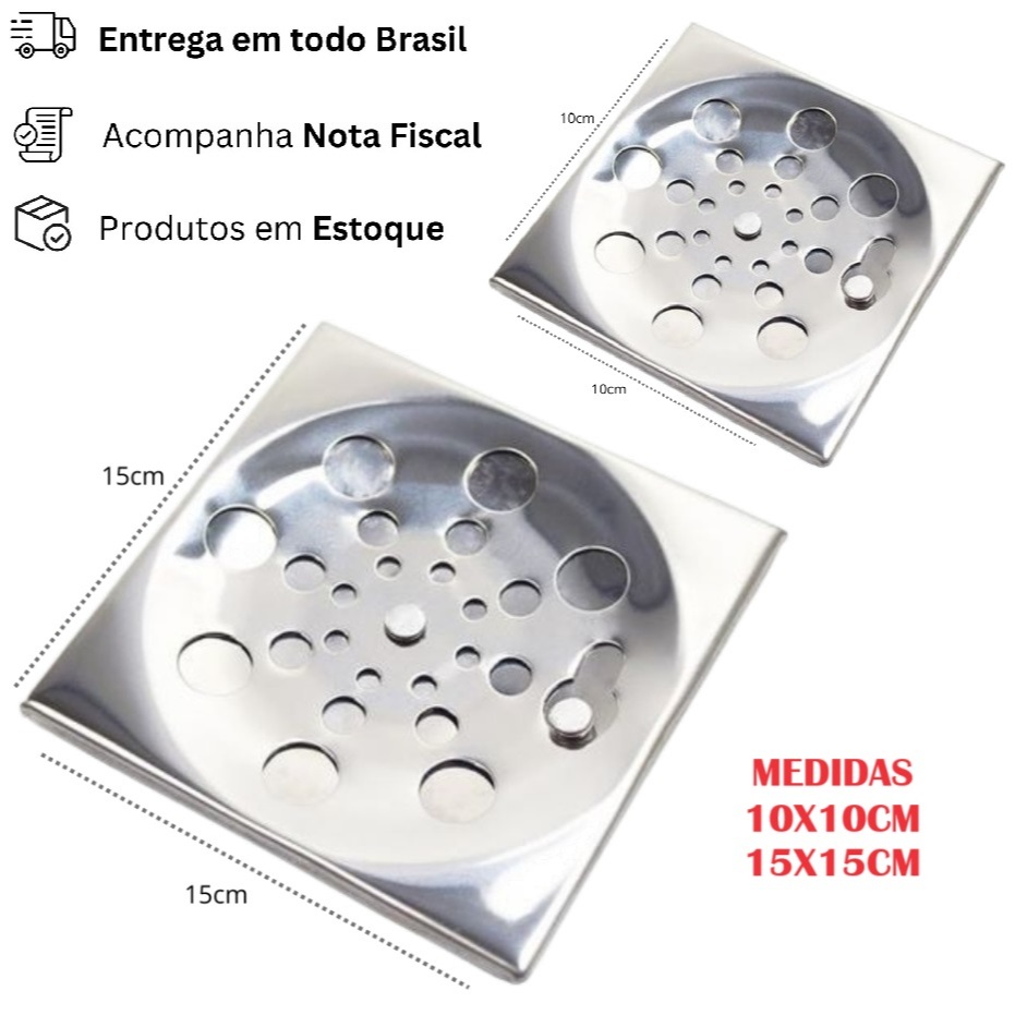 Ralo Tampa Grelha ( INOX QUADRADO CROMADO  ) Abre E Fecha Rotativo 10x10 CM ou 15x15 CM