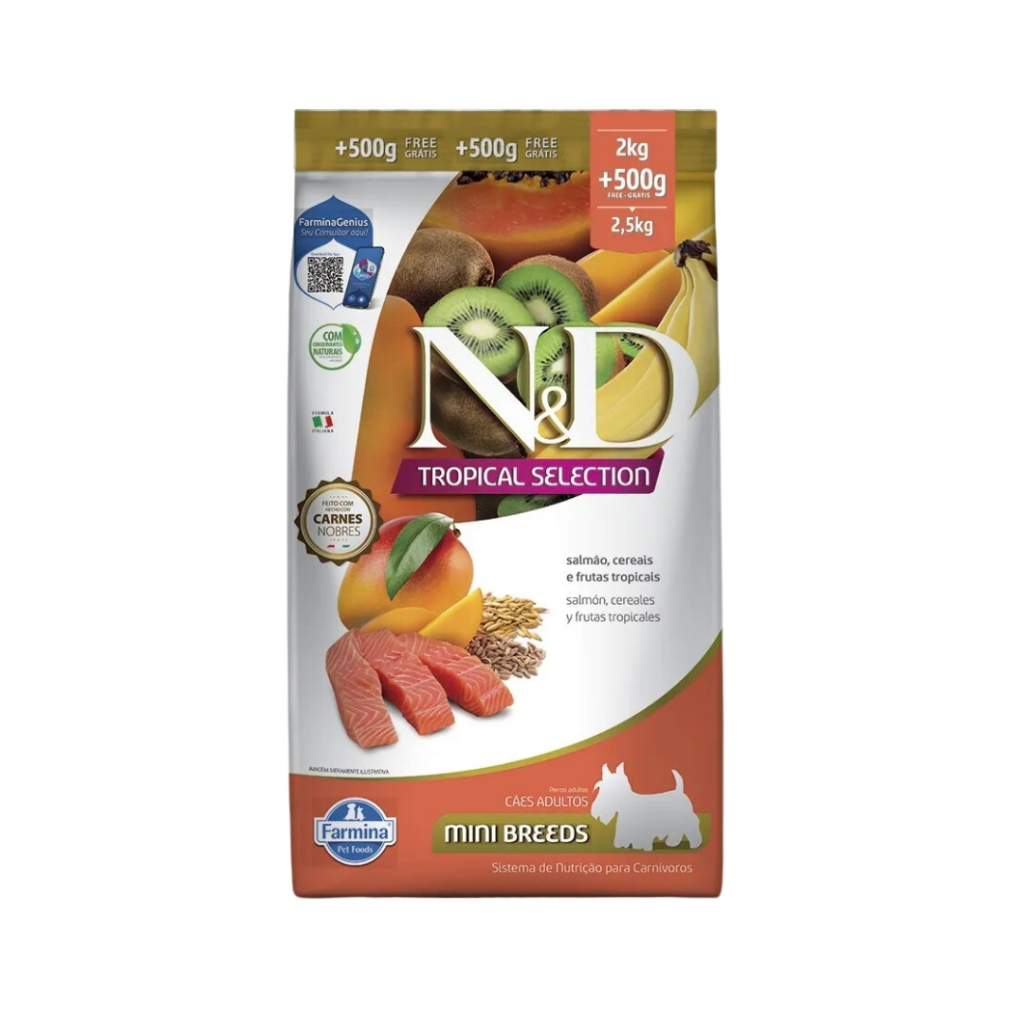 Ração Cães Raças Mini Salmão e Cereais 2+05KG N&D Tropical
