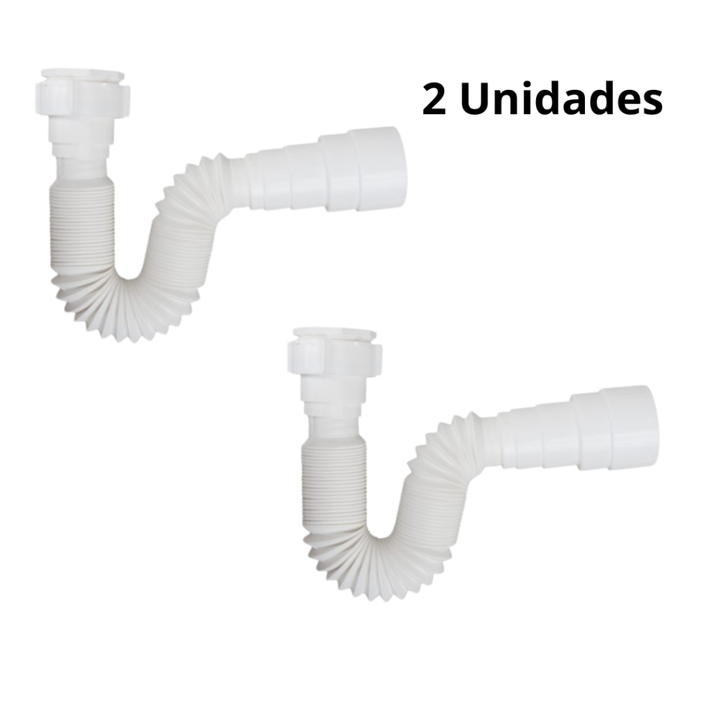 Kit 02 Sifão Flexível Sanfonado Ajustável Pia Cozinha Tanque BRANCO