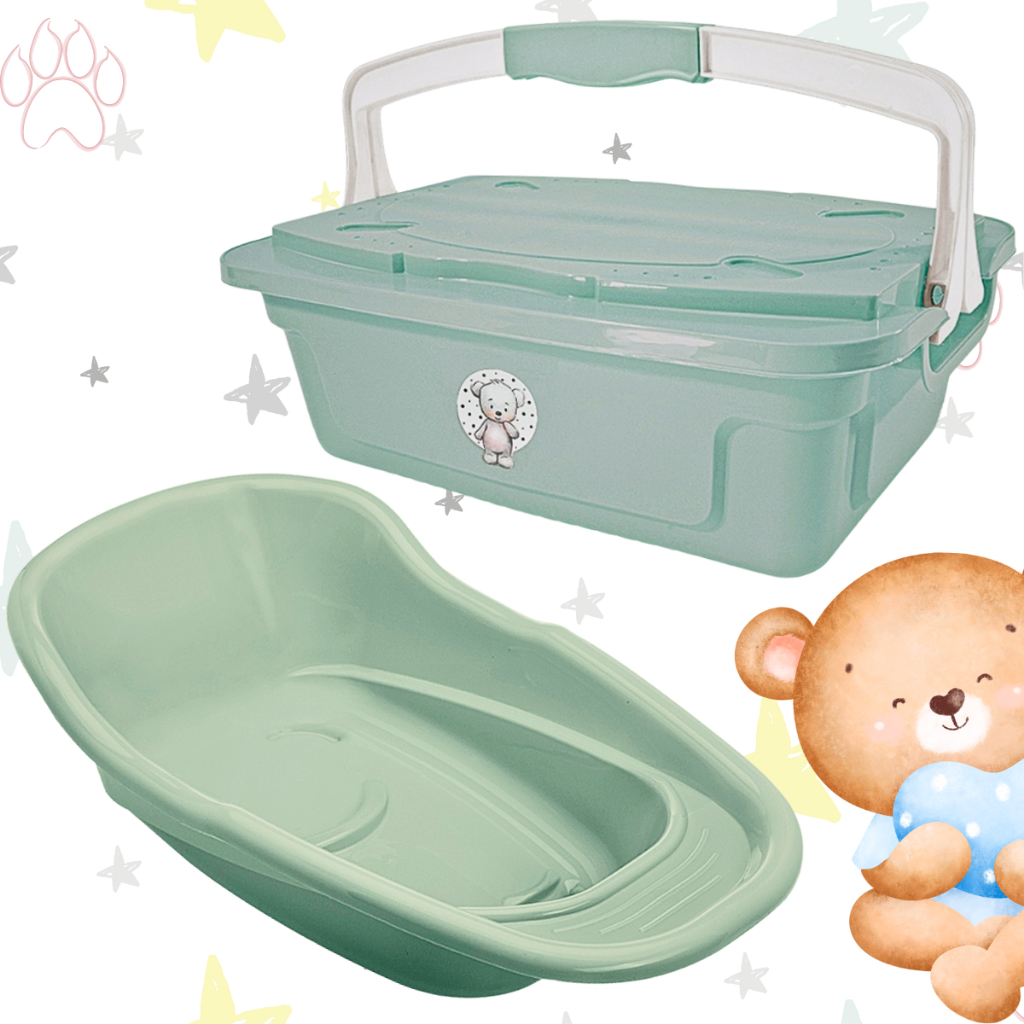 Kit Baby Banheira + Organizador com Alça e Travas de segurança Higiene do bebê Banho segur...