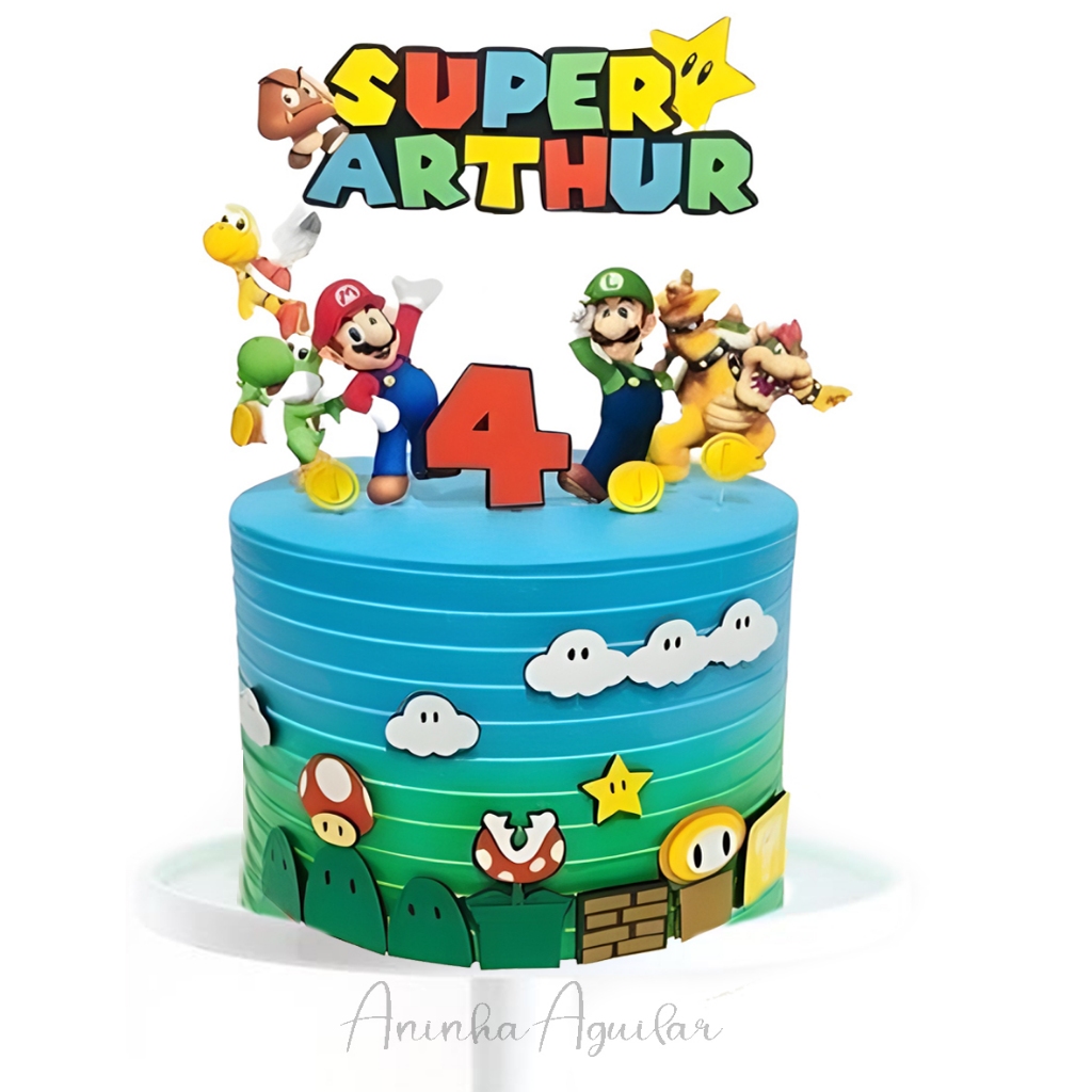 Topo De Bolo Super Mario Personalizado APÓS A COMPRA NOS INFORMAR NOME E IDADE PARA A CONFECÇÃO DO MESMO ESPERAMOS NO MÁXIMO 1 HORA  - FAZEMOS QUALQUER TEMA Festa Aniversário Mesversário Doce Bolo Bola Desenho Filme Música Doce Confeitaria