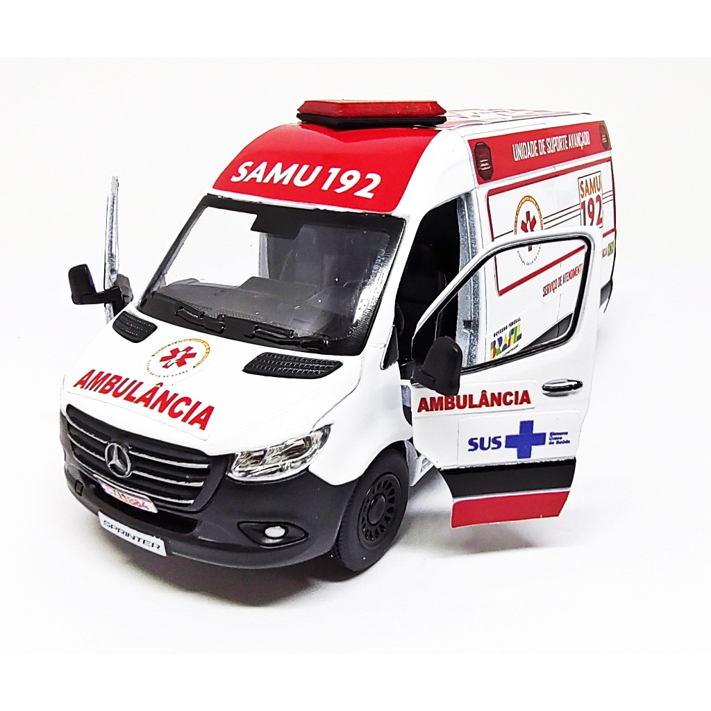 Miniatura Van Sprinter Samu Ambulância de Resgate 1/48  12 cm