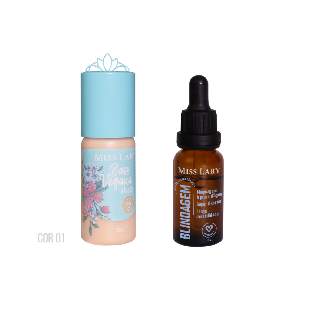 KIT BASE VEGANA CLASSIC + BLINDAGEM DE MAQUIAGEM MISS LARY