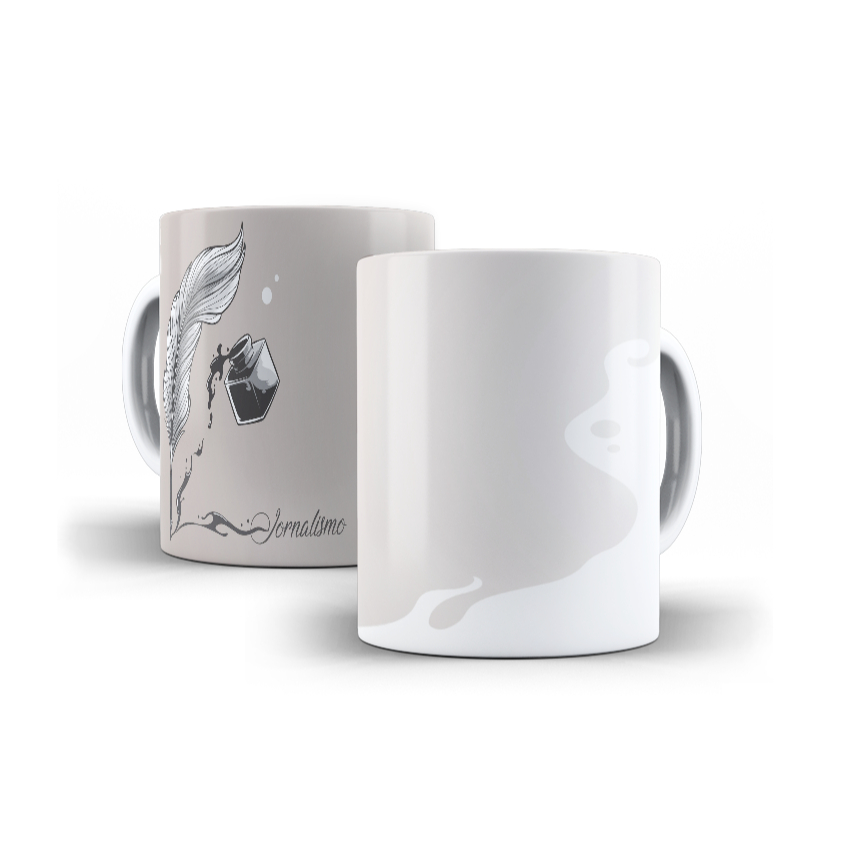 Caneca Porcelana Profissão Jornalismo Pena e Nanquim