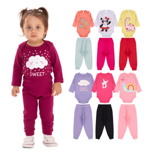 Kit 6 Peças de Roupas para Bebê Menina (3 Body Longo + 3 Calça Mijão) Kit 3 Body Roupa Infantil Bebê em Oferta na Shopee