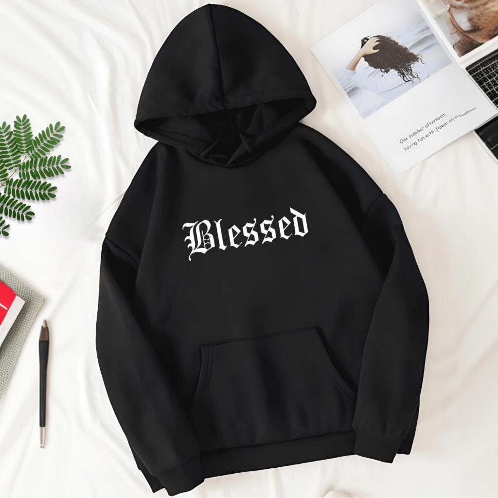 Moletom Premium Blessed Estampado Canguru Blusa de Frio Unissex Bolso e Capuz Masculino Feminino