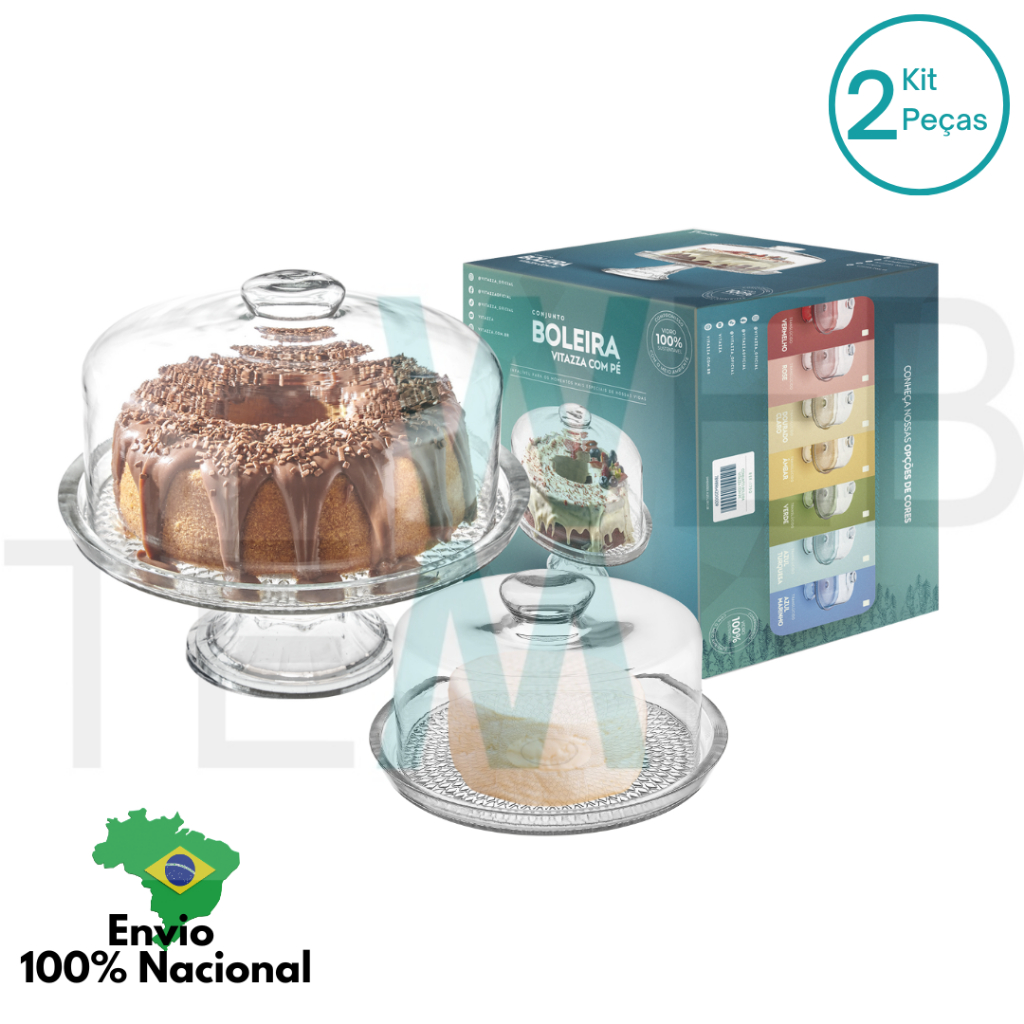 Conjunto Boleira com Pé e Queijeira de Vidro Vitazza Sofisticado para Mesa Posta, Café da Manhã e Ocasiões Especiais, Praticidade e Estilo para Organização Doméstica, Decoração e Charme Sustentável