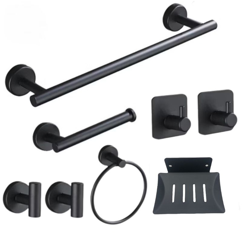 Kit Acessórios Banheiro Preto Toalheiros 8 Pegas 15035