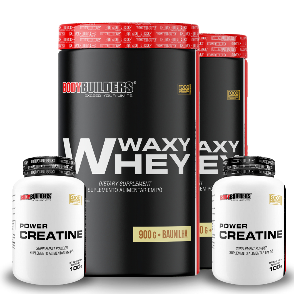 Kit 2x Whey Protein Waxy Whey 900g +  Creatina Power 100g Bodybuilders