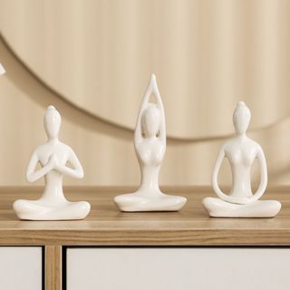 Imagem Enfeite Decorativo De Porcelana Meditação Yoga Alongamento Preto Branco - Cz20165/cz20163/cz20151/cos1983