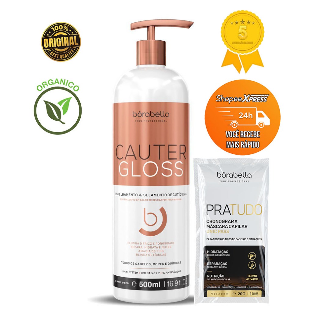 Borabella Cauterização Cauter Gloss Espelhamento & Reconstrução 500ml