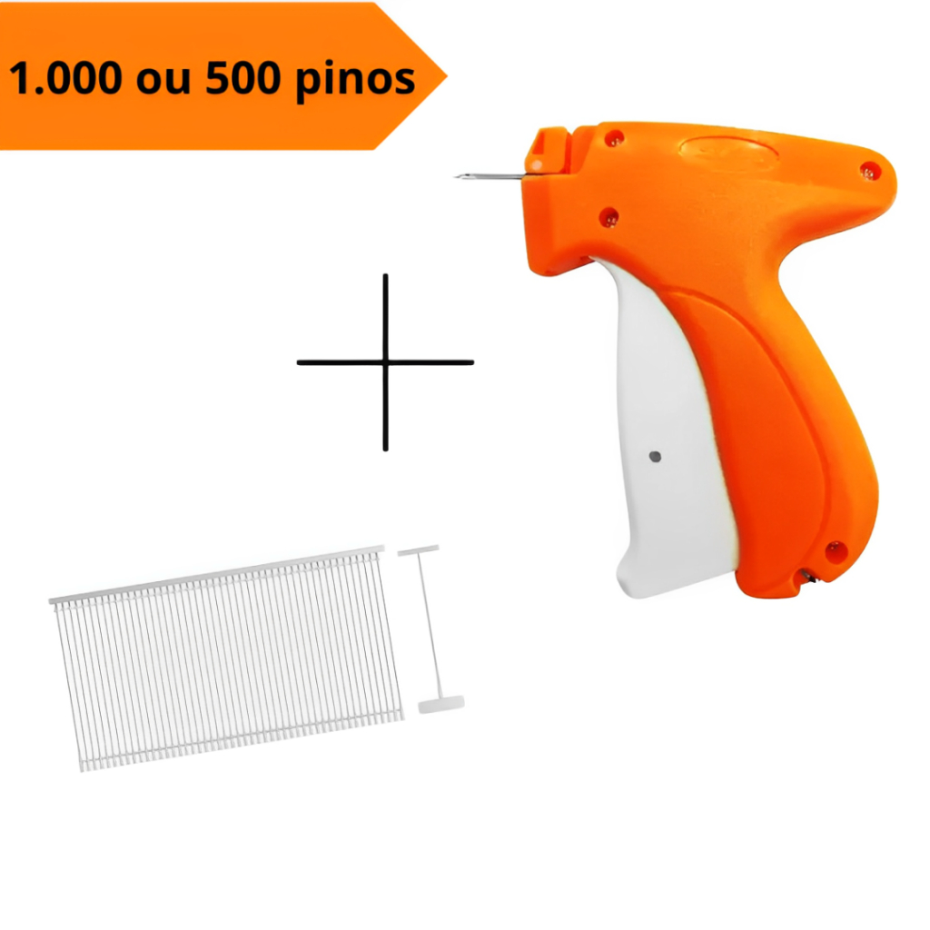 Kit Aplicador de Tags Etiquetadora + 500 ou 1000 Pinos Plásticos p/ Roupas e Tecidos Aplicadora Tag