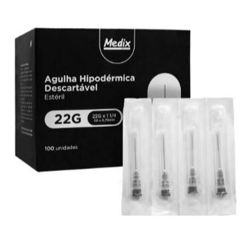 Agulha Hipodérmica Descartável Medix 30x0,70mm 22G - Caixa com 100 un Preta