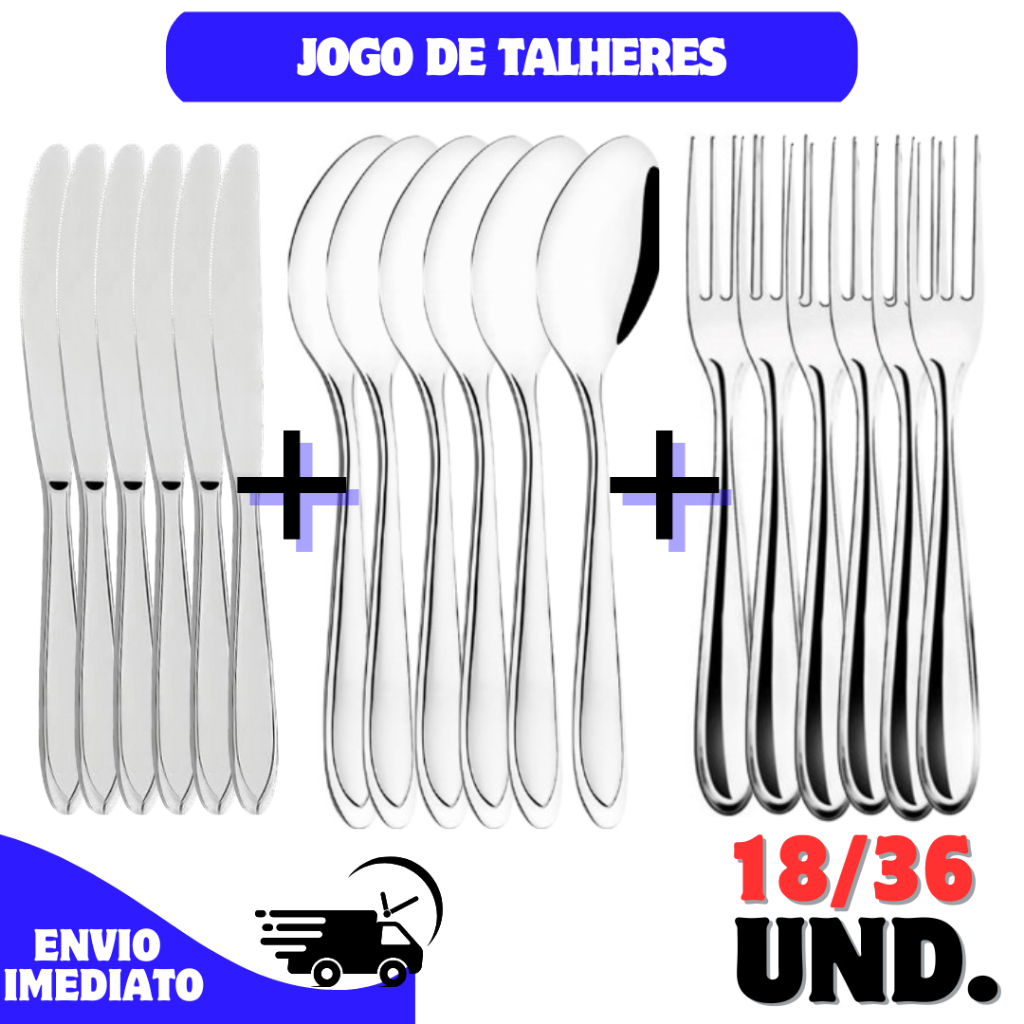 Jogo Kit de Talheres 36/18 peças Aço Inox 12/6 Facas 12/6 Garfos e 12/6 Colheres de Mesa Casa em Oferta na Shopee