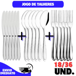Jogo Kit de Talheres 36/18 peças Aço Inox 12/6 Facas 12/6 Garfos e 12/6 Colheres de Mesa Casa