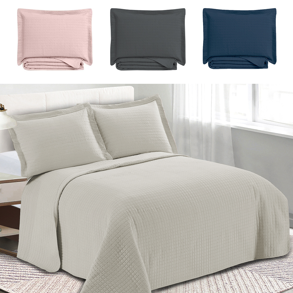Colcha Cobre Leito King kit 3 peças Dupla Face Microfibra Soft Ultrassônico - Camesa - Home & Living