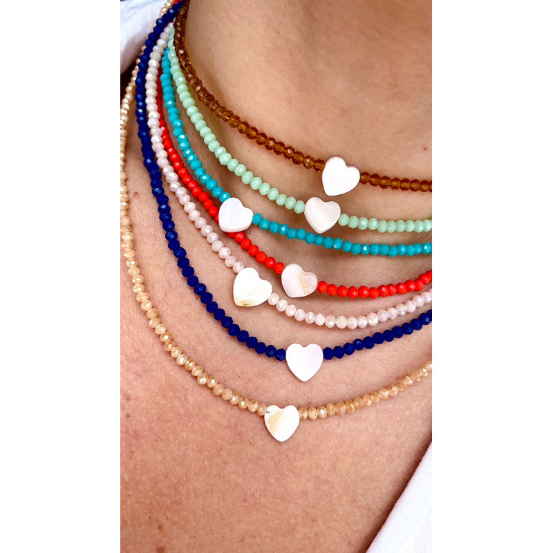 CHOCKER EM CRISTAL ITALIANO E CORAÇÃO MADREPEROLA