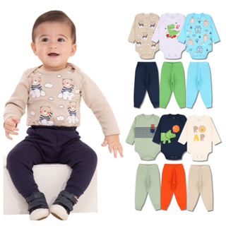 Kit 8 Peças de Roupas para Bebê Menino (4 Body Longo + 4 Calça Mijão)Kit 4 Conjunto Body + Calça Roupa Infantil Bebê em Oferta na Shopee