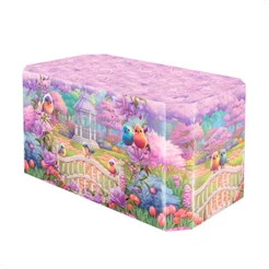 Capa Forro de Mesa Festa Decoração Aniversário Jardim Encantado Lilás Sublimado Em Tecido Veste Fácil