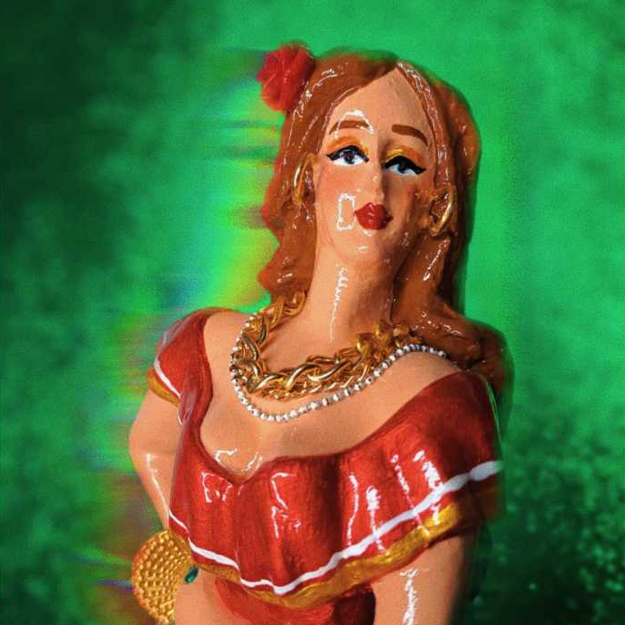 Imagem de Cigana 40cm/ Cigana do Oriente/  Pomba Gira Cigana/ Vermelho/ Verde/ Amarelo/ Dourado