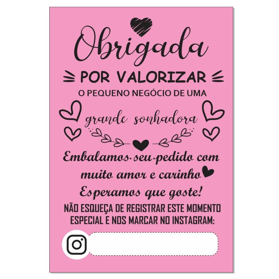Cartão de Agradecimento Obrigada por valorizar O Pequeno negócio de uma grande sonhadora 10x7Cm em Oferta na Shopee