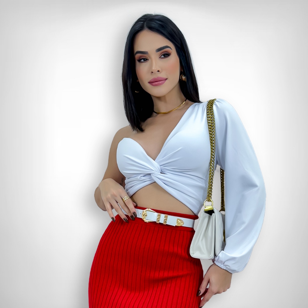 Cropped Manga Longa Bufante Mula Manca Decote Nózinho em Oferta na Shopee