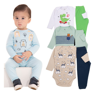 Kit 4 Peças de Roupas para Bebê Menino (2 Body Longo + 2 Calça Mijão) Kit 2 Body Roupa Infantil Bebê em Oferta na Shopee