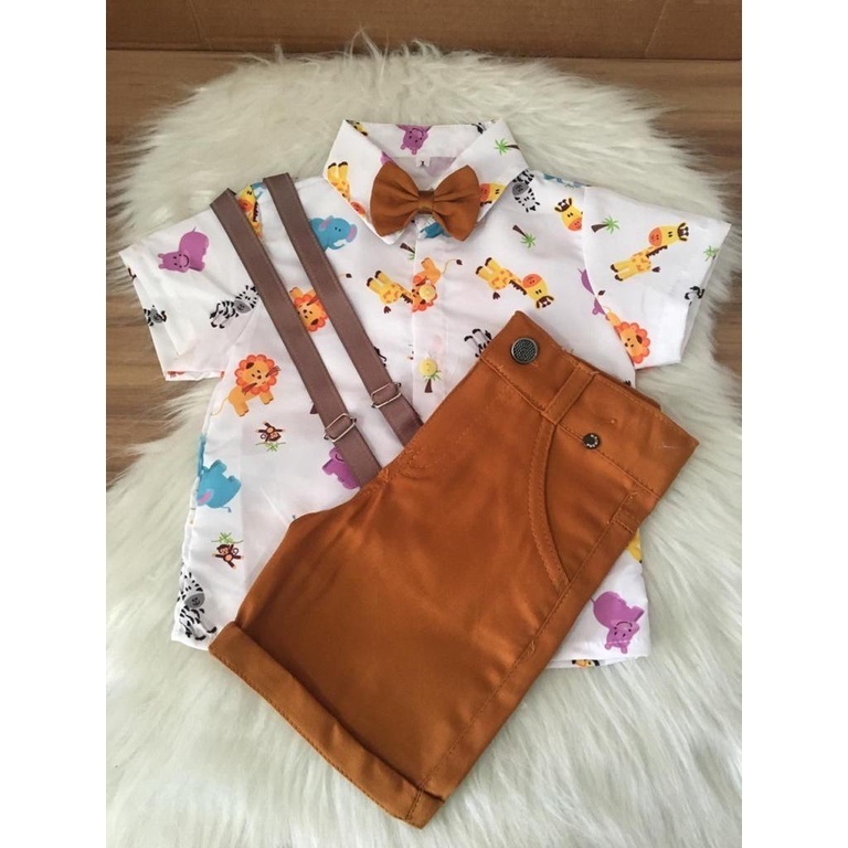 Conjunto Menino Infantil Luxuoso Temático Safari RF08 +Bermuda Caramelo