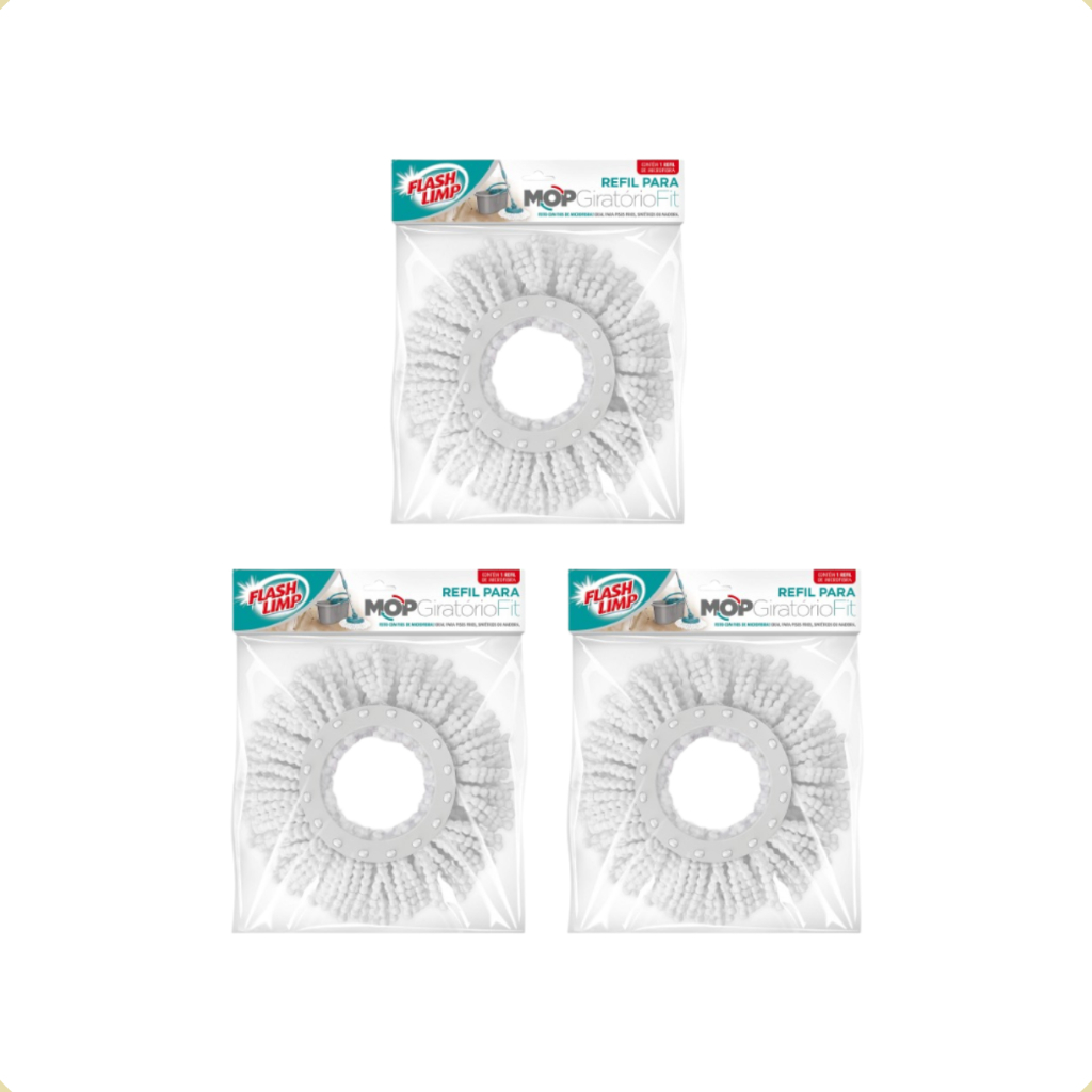 Kit 3 Refil Para Mop Giratório Fit Original Flash Limp