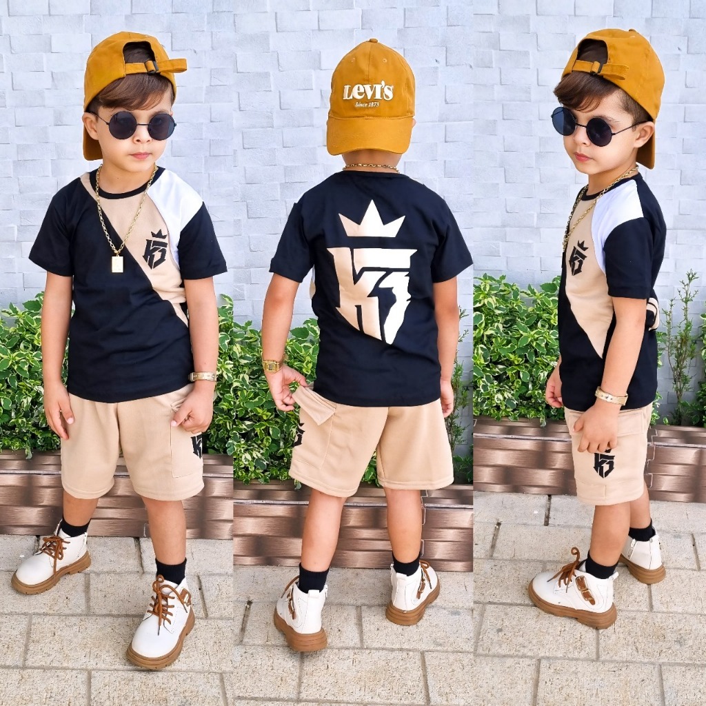 Moda Infantil Masculina – Conjunto Verão Camiseta + Bermuda Casual | 1 a 12 Anos