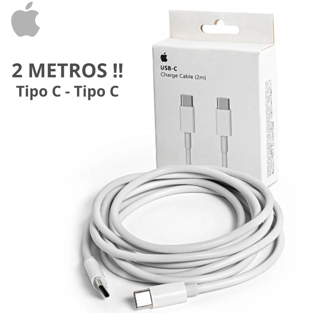 Cabo para iPhone 2 metros Tipo C Conector Usb-C para iPhone 15, 15 Plus, 15 Pro Max, iPhone 16 iPad
