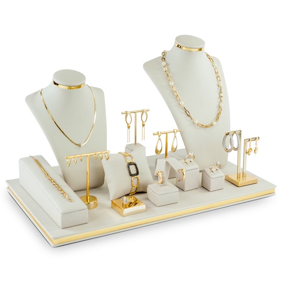 Kit Expositor de joias courino Luxo Display 13 peças vitrine para joias e semijoias