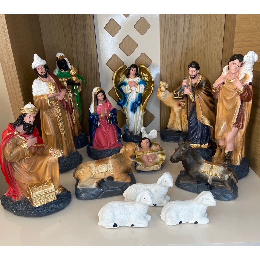 Presepio de Natal Completo 22cm Decoração Gesso Colorido em Oferta na Shopee