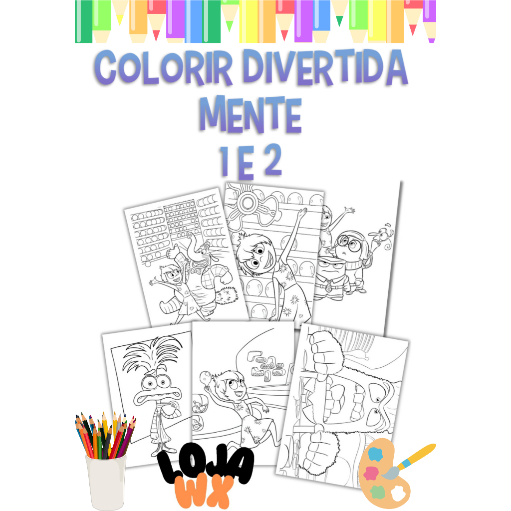 Kit 100 Desenhos Para Pintar E Colorir Divertida Mente 1 e 2 + Novos Desenhos - Folha A4!