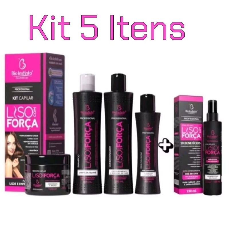Kit Capilar Liso com Força + Spray Selante Liso com Força - Térmico Condicionante Pré Escova Hidratante Desembaraça