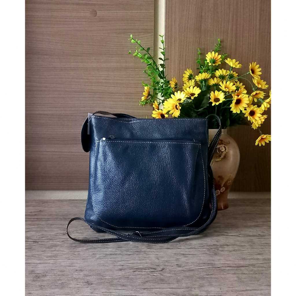 Bolsa Lia Modas Couro Legítimo Pequena– Compartimentos com Zíper, Alça Transversal Ajustável, Várias Cores (Ref 418)