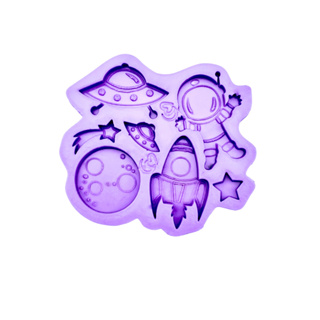 F1648 MOLDE DE SILICONE MINI ASTRONAUTA PLANETA FOGUETE DISCO VOADOR CONFEITARIA BISCUIT em Oferta na Shopee