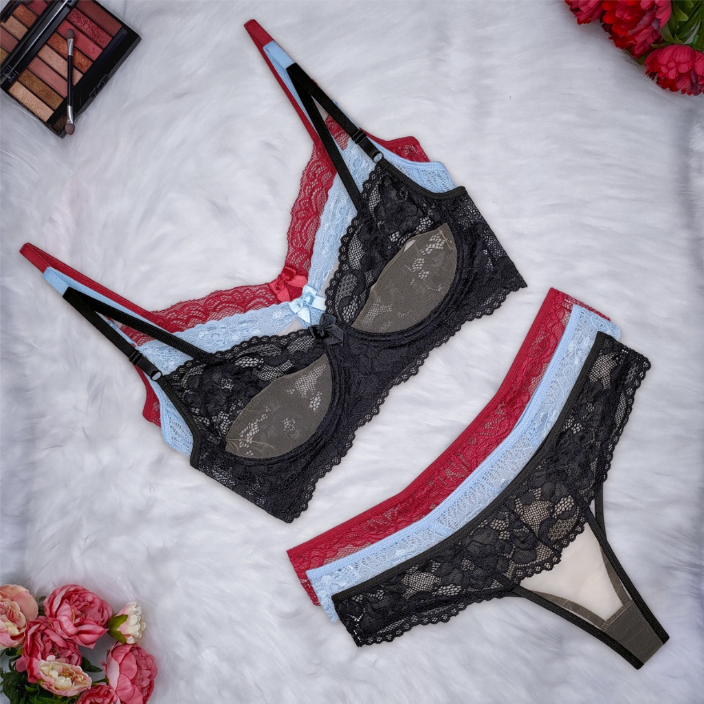 Conjunto Sexy Lingerie Tule Renda Sutiã Sem Bojo e Calcinha